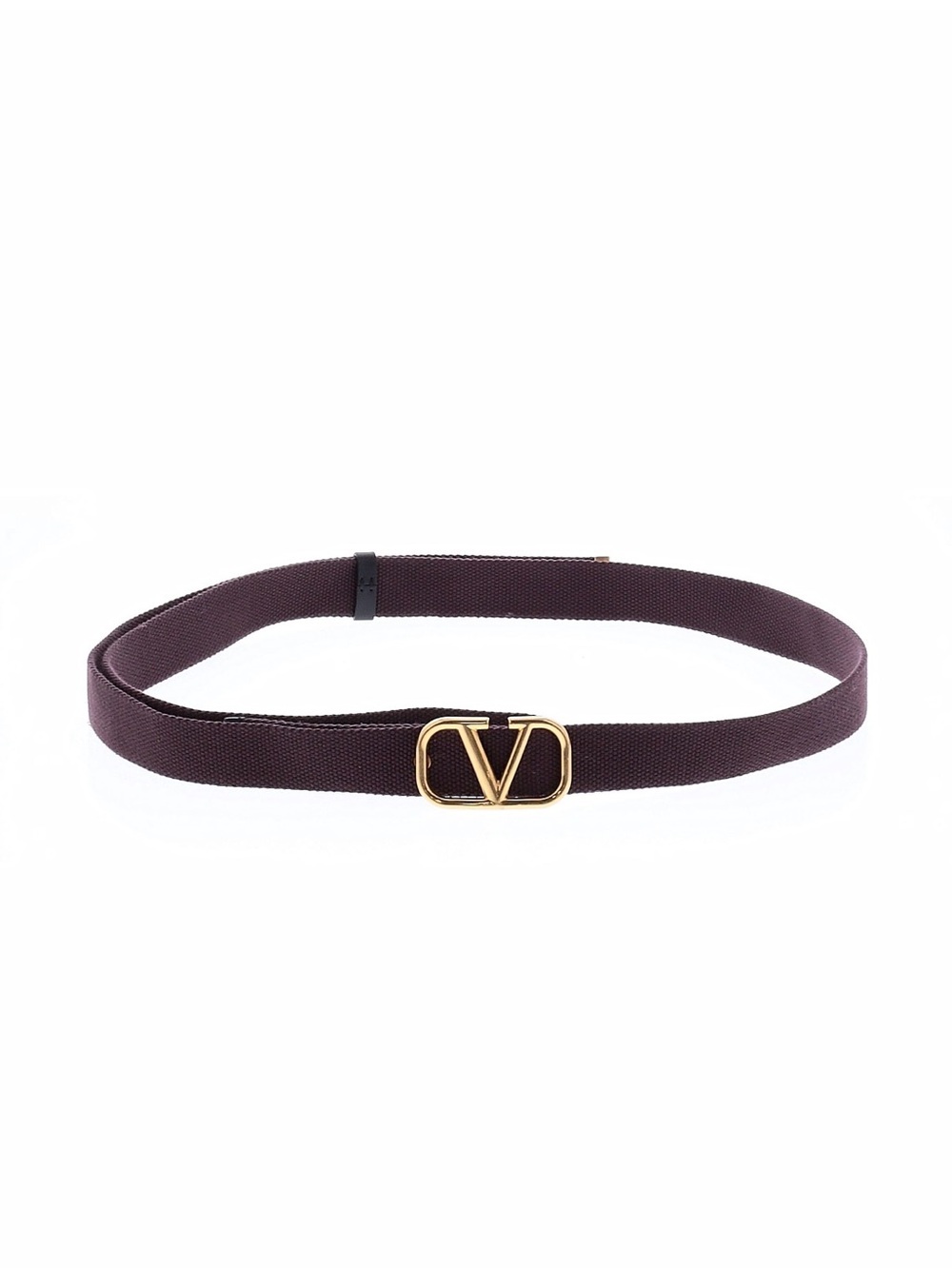 Valentino Garavani Vlogo Brown Fabric Belt with Gold Buckle one size